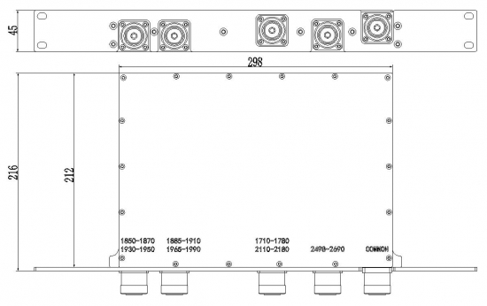 Low PIM Quadruplexer, 1900 L/1900 H/AWS/2600MHz, DIN Female